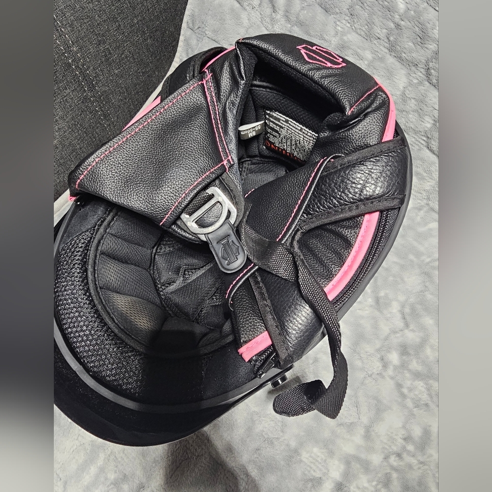 Harley-Davidson Womens Helmet Pink Bling Logo Hybrid 1/2 Helmet Black S/M - Picture 7 of 12